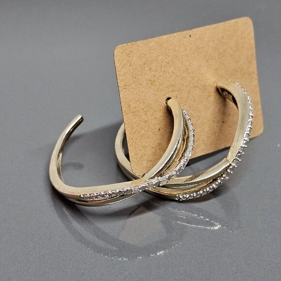 925 Sterling Silver Vermeil - Natural Diamond Crossover Semi Hoop Earrings - Picture 11 of 12